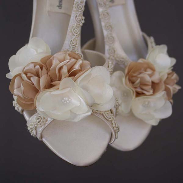 Custom Wedding Shoes Ivory Wedge Wedding Shoes Champagne Ivory Lace Flowers 1