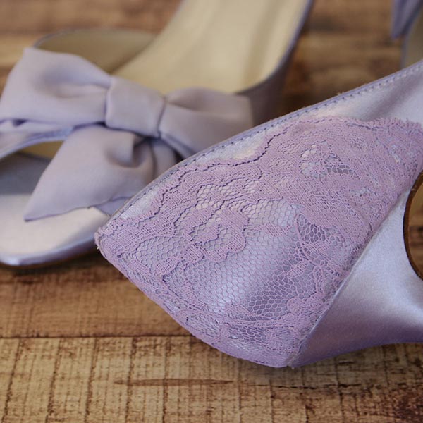 Custom Wedding Shoes Lilac Peep Toes Dorsay Kitten Heels Lilac Lace Heel Cup 3