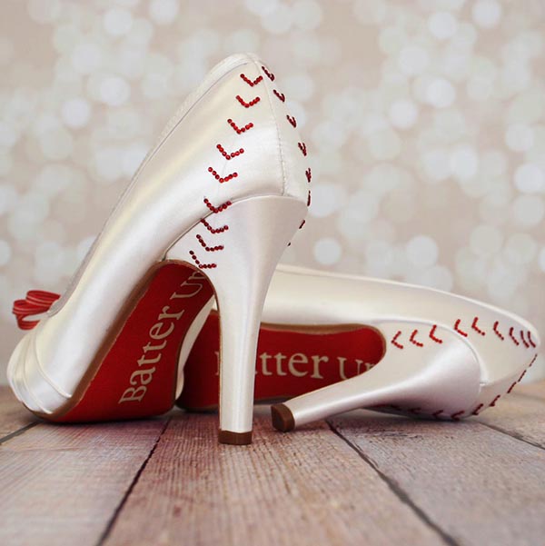 Custom Wedding Shoes Platform Peep Toe Ivory Baseball Wedding Shoes