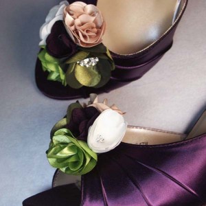 Custom Wedding Shoes Plum D'Orsay Kitten Heel Peep Toe Wedding Shoes Plum Green Beige Flowers