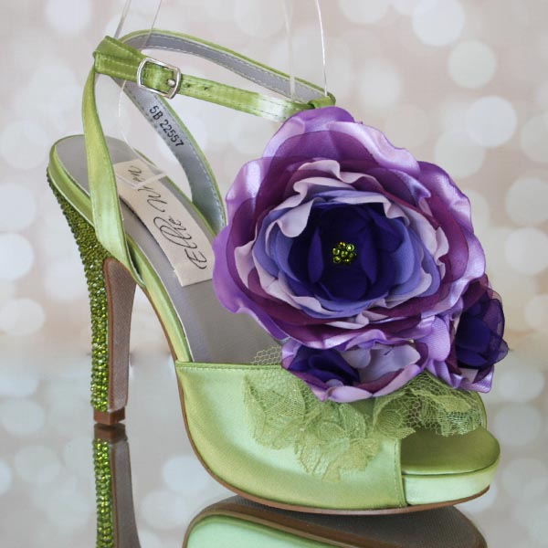 Custom Wedding Shoes Spring Green Platform TStrap Lilac Purple Flowers Crystal Heel Save the Date 3