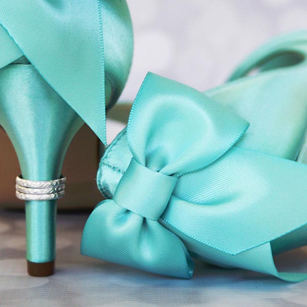 Custom Wedding Shoes Aqua DOrsay Peep Toe Wedding Shoes Matching Bow on Back Ring on Heel 2