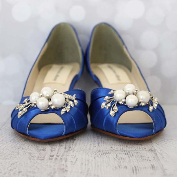 Custom Wedding Shoes DOrsay Kitten Heel Pearl and Rhinestone Adornment