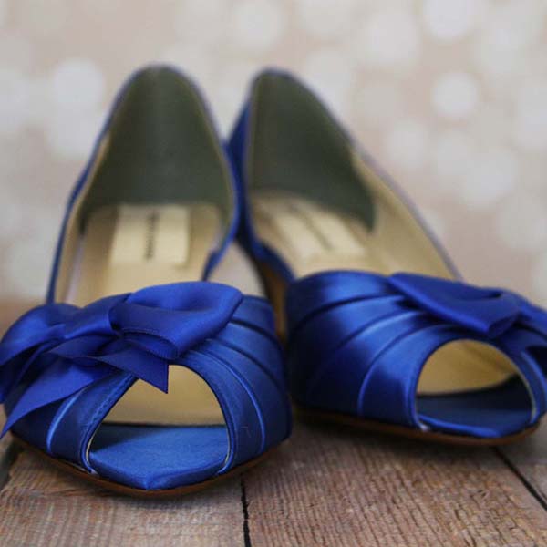 Custom Wedding Shoes Royal Blue DOrsay Kitten Heel Wedding Shoes Matching Bow
