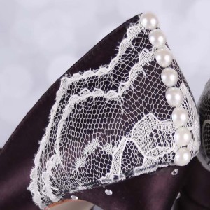 Contrasting Lace Heel Cup Pearl Buttons Custom Wedding Shoes