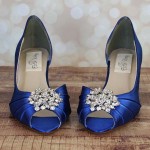 Custom Wedding Shoes Royal Blue Peep Toe Kitten Heel DOrsay Wedding Shoes Classic Rhinestone Cluster 3
