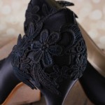 Dark Navy Platform Peeptoe Custom Wedding Shoes with Dark Navy Lace Accents by Ellie Wren Custom Wedding Shoes 3
