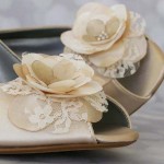 Dark Ivory Wedding Shoes Wedges Satin and Lace Flowers Design Your Own