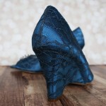 Custom Wedding Shoes Dark Turquoise Peep Toe Wedge Wedding Shoes with Lace Overlay and Silver Vintage Adornment 4