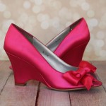 Custom Wedding Shoes Hot Pink Peep Toe Wedge Wedding Shoes Matching Bow 5