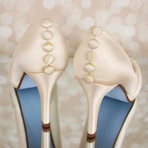 Custom Wedding Shoes Ivory Platform Peep Toe Wedding Shoes Ivory Buttons Blue Painted Sole 2