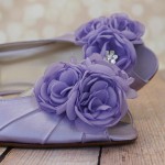 Custom Wedding Shoes Lilac Kitten Heel Peep Toes DOrsay Matching Trio Flowers on Toe 1