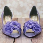 Custom Wedding Shoes Lilac Kitten Heel Peep Toes DOrsay Matching Trio Flowers on Toe 3