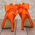Custom Wedding Shoes Orange Dorsay Peep Toe Wedding Shoes Matching Bow 2