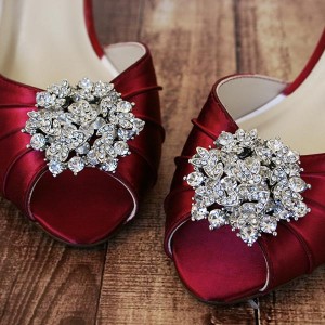 Custom Wedding Shoes Rouge Kitten Heel DOrsay Peep Toe Wedding Shoes Classic Rhinestone Cluster 2