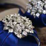 Custom Wedding Shoes Royal Blue Peep Toe Kitten Heel DOrsay Wedding Shoes Classic Rhinestone Cluster 1