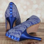 Custom Wedding Shoes Royal Blue Peep Toe Platform Lace Overlay Satin Buttons 4