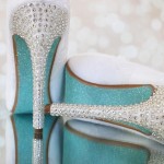 Custom Wedding Shoes White Platform Peep Toe Silver Crystal Heel Poof Flower Tiffany Glitter Sole 1