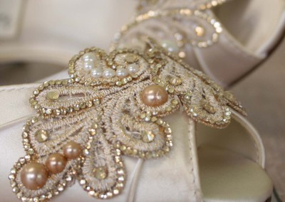 Dark Ivory DOrsay Style Kitten Heel Peep Toe Custom Wedding Shoes with Handmade Lace Applique on Toe 3