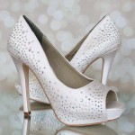 Dyeable Wedding Shoes White Platform Peep Toes Silver Crystal Starburst 2