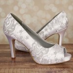 Dyeable Wedding Shoes Winter Platform Peep Toe Lace Overlay 1