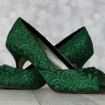Emerald Green Peep Toe Wedding Shoes with Raised Lace Overlay Custom Wedding Shoes 4