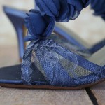 French Blue Sandal Custom Wedding Shoes with Sheer Lace Overlay and Chiffon Ruffle TStrap 2
