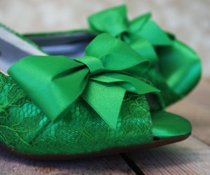 Green Kitten Heel Peeptoe Custom Wedding Shoes Green Lace Overlay Green Bow Green Buttons Kristen 2