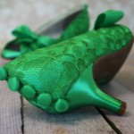 Green Kitten Heel Peeptoe Custom Wedding Shoes Green Lace Overlay Green Bow Green Buttons Kristen 3