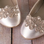 Ivory Closed Toe Ballet Flats with Handmade Pearl and Crystal Applique on Toe and Ivory Bow on Back 3