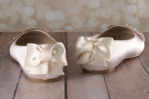 Ivory Closed Toe Ballet Flats with Handmade Pearl and Crystal Applique on Toe and Ivory Bow on Back 5