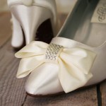 Ivory Closed Toe Custom Wedding Shoes with Crystal Accent Double Bow on Toe Satin Buttons and Painted Sole Ellie Wren Design Your Pedestal 3