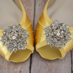 Yellow Peep Toe Wedges Rhinestone and Pearl Cluster 3