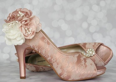 Antique Rose Peep Toes Catalina Shades of Pink Flowers on Ankle Pearl Accents Custom Wedding Shoes 2