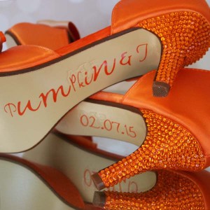 Custom Wedding Shoes Orange Dorsay Peep Toes Champange Orange Bow Orange Swarovski Heel 8