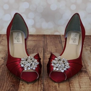 Custom Wedding Shoes Rouge Kitten Heel DOrsay Peep Toe Wedding Shoes Classic Rhinestone Cluster 6