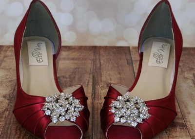 Custom Wedding Shoes Rouge Kitten Heel DOrsay Peep Toe Wedding Shoes Classic Rhinestone Cluster 6