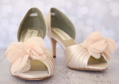 Blush Wedding Shoes D'Orsay Peeptoes with Layered Chiffon Flower