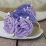 Ivory Flats Wedding Shoes Lilac and Purple Chiffon Pearl Flower Custom Wedding Shoe Design