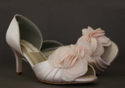 Blush Wedding Shoes Low Heel Chiffon Layered Flower on Toe Custom Wedding Shoe Design
