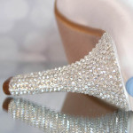 Ivory Wedding Shoes High Heel Silver Crystal Heel Bow and Buttons Custom Wedding Shoes Design
