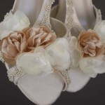 Ivory Wedge Wedding Shoes Ivory and Beige Flowers Lace Straps Custom Wedding Shoe Design