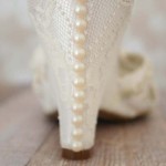 Custom Wedding Shoes: Ivory Lace Wedge Wedding Shoes with Pearl Buttons