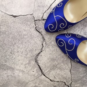 Blue Wedding Shoes with Silver Crystal Filigree Design