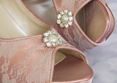 Antique Pink Wedding Shoes Lace Flowers on Ankle Custom Design