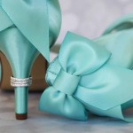 Aqua Blue Wedding Shoes Bow on Heel Silver Ring Heel Custom Design
