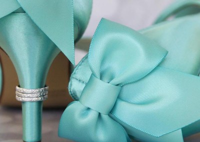 Aqua Blue Wedding Shoes Bow on Heel Silver Ring Heel Custom Design