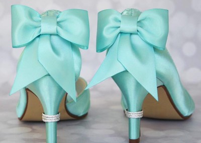 Aqua Blue Wedding Shoes Bow on Heel Silver Ring Heel Custom Design