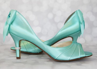 Aqua Blue Wedding Shoes Bow on Heel Silver Ring Heel Custom Design