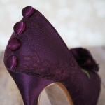 Aubergine Purple Wedding Shoes High Heel Lace Flowers Buttons Custom Design